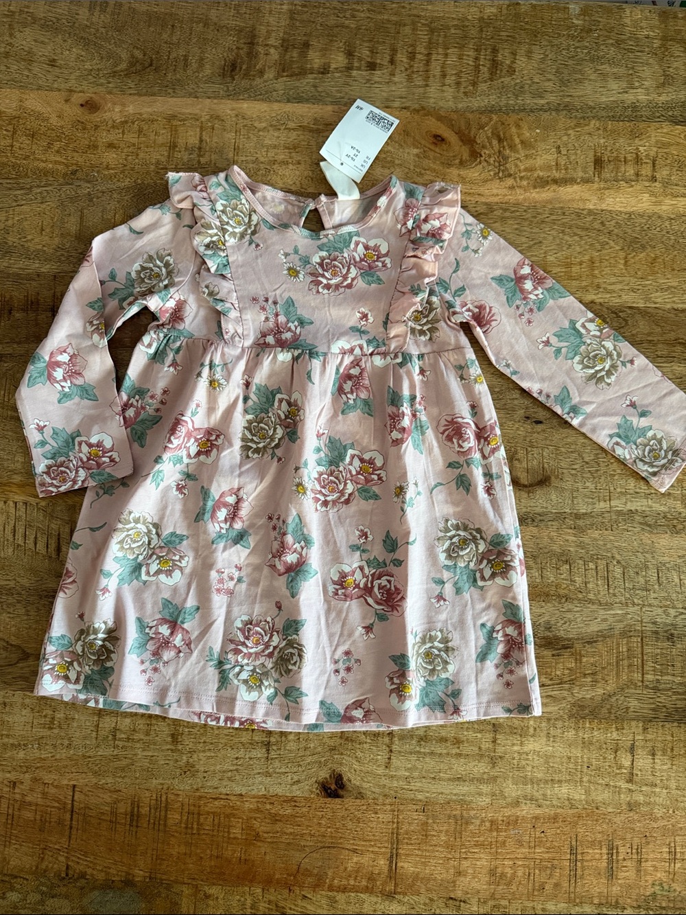 H&M Pink Floral Ruffle-Trim Long Sleeve Dress